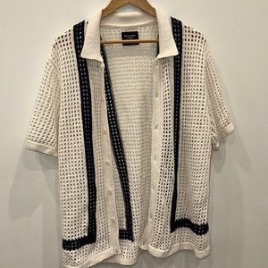 Abercrombie & Fitch Crochet Border Stripe Button-Through Sweater Polo